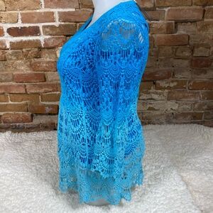 Blue ombré  floral embroidered lace women’s tunic .